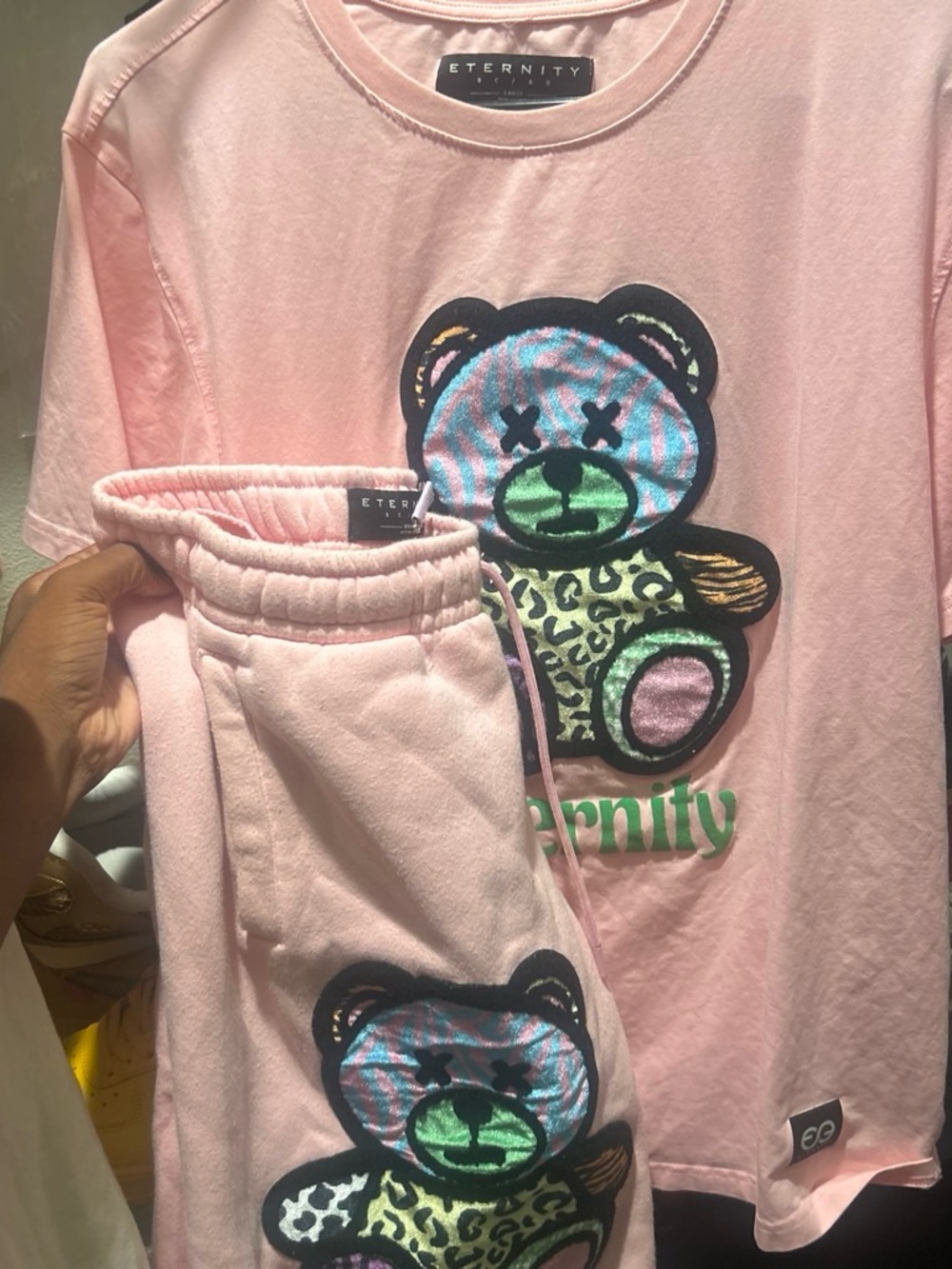 & Other Stories Pink Teddy Graphic Tee and Joggers Set